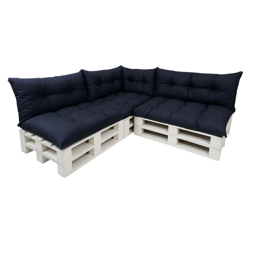 Setgarden 7er Palettensofa Kissen-Set für Outdoor in Marine Blau, 1 Set bestehend aus 7 Teilen mit Sitzkissen Breite: 120 cm, Tiefe: 80 cm und Rückenkissen Breite: 120 cm, Tiefe: 40 cm - Bild 2