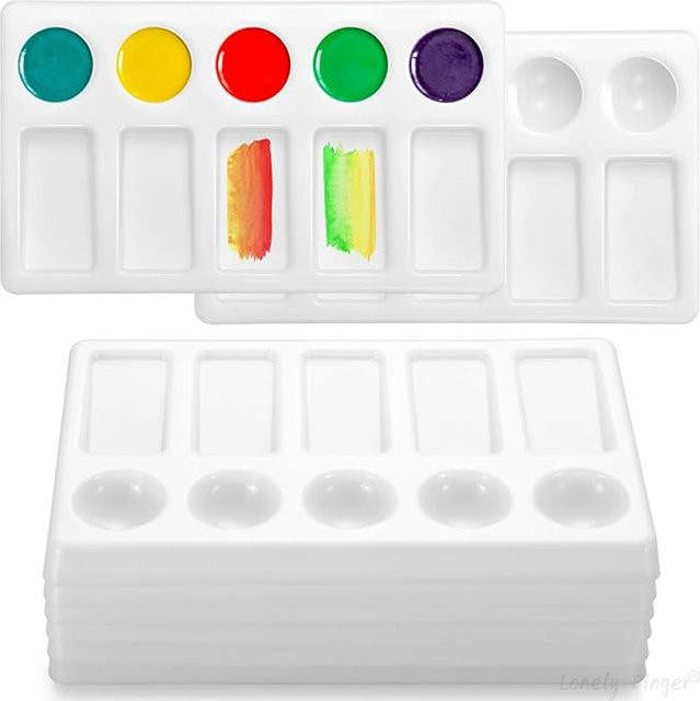 6er Set Lonely Finger Kunststoff-Farbpalette in Weiß mit 10 Wells für Aquarell und Ölfarben - Bild 1