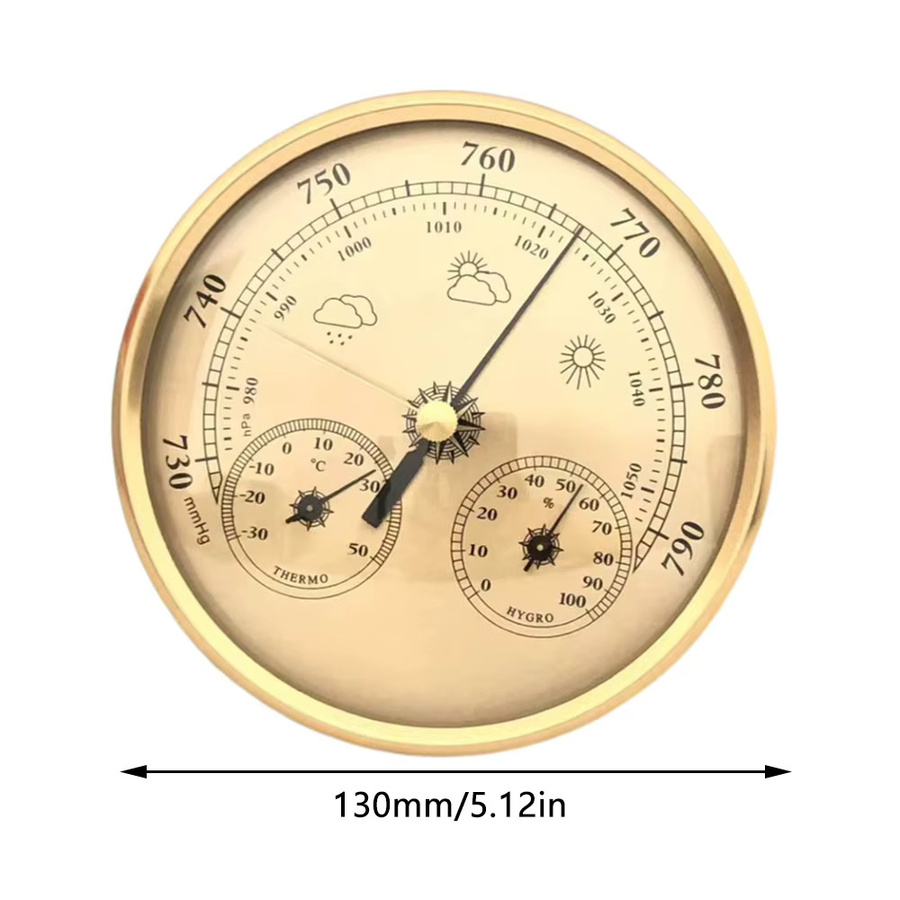 Gaqqee 3-in-1 Multifunktions-Wetterstation mit Thermometer, Hygrometer und Barometer in Gold, Durchmesser: 130 mm - Bild 3