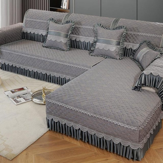 Rutschfester Sofabezug aus Chenille im skandinavischen Stil, quadratisches Kissen für die Rückenlehne, Grau, B/B: 80 x 80 cm - Bild 1