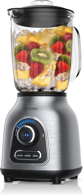 Arendo Standmixer aus Edelstahl mit 1400 Watt, Glas Smoothie Mixer mit Ice Crush Funktion und Milchshaker, Silber/Schwarz, 1,75 Liter Glasbehälter - Bild 1