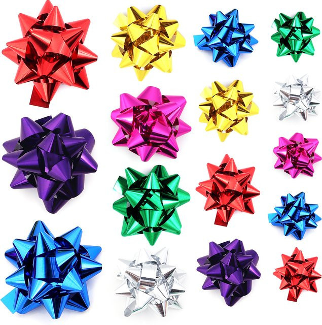 Mehrfarbige Sternschleifen aus Kunststoff für Geschenkverpackungen, Weihnachten, Partys und Hochzeiten, 10–20 Stück pro Set - Bild 1