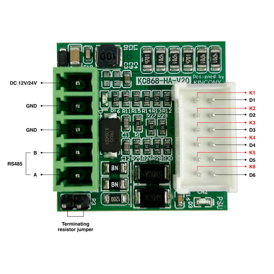 KinCony KC868-HA V2 RS485 Adapter Modul für traditionelle Schaltertasten zur Steuerung mit Home Assistant in Grün - Bild 2