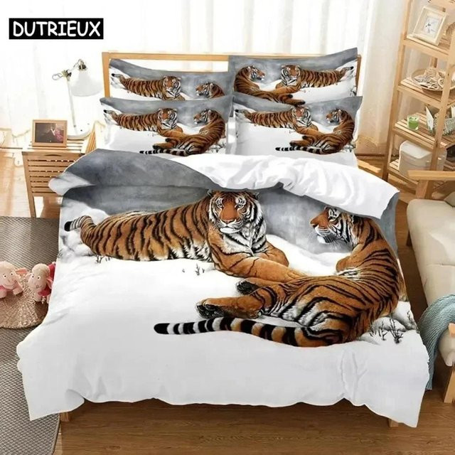 Bettwäscheset Lodestar mit Tiger-Motiv in Multicolour, bestehend aus Bettbezug und Kissenbezug, Material Mikrofaser, B/T: 200 x 200 cm - Bild 1