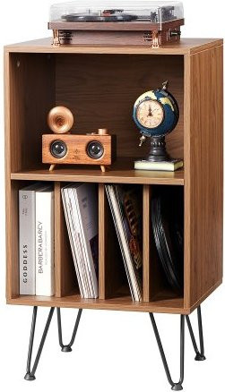 VEVOR Plattenspielerständer in Braun mit 3 Ebenen, Vinyl-Aufbewahrungsschrank mit Metallbeinen für Schlafzimmer und Wohnzimmer, B/T/H: 86 x 40 x 48 cm - Bild 1