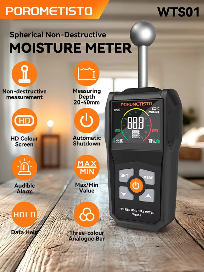 POROMETISTO Digitales Holzfeuchtemessgerät WTS01/WTS01Pro mit LCD-Display und zerstörungsfreier Messfunktion für die Holzbearbeitung - Bild 6