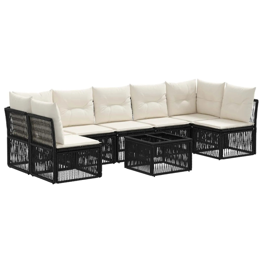 vidaXL Gartensofa-Set 8-teilig in Schwarz mit Polyrattan, Ecksofa in U-Form, 3-Sitzer und Couchtisch, wetterfest mit Polsterkissen und Schutzhülle - Bild 2