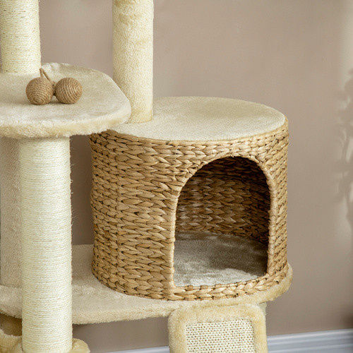 PawHut Kratzbaum für Katzen in Beige mit Katzenhöhle, Hängematte und Sisalsäule, B/T/H: 60 x 60 x 150 cm - Bild 2