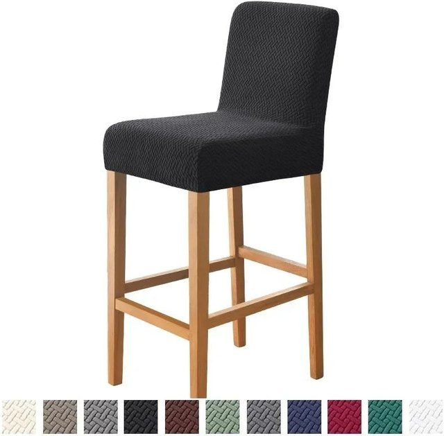 BC-Warm Home Jacquard-Barstuhlbezug mit kurzer Rückenlehne in Schwarz, elastischer Sitzbezug für Barhocker und Esszimmerstühle - Bild 1