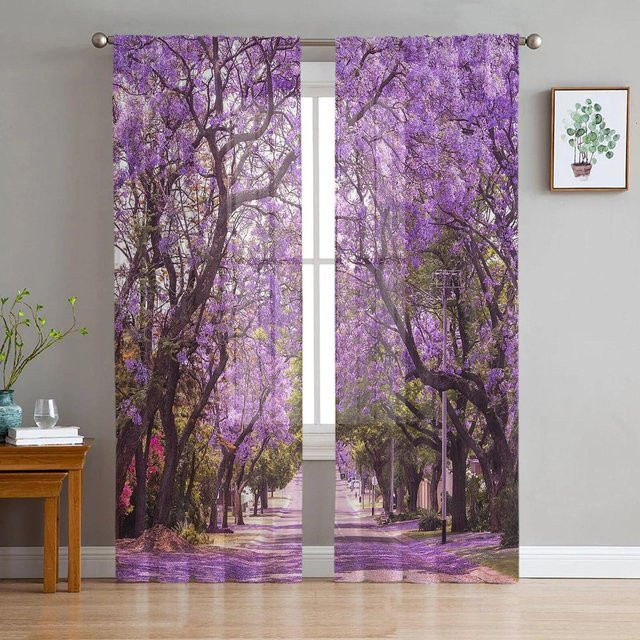 Transparenter Voile-Hängevorhang mit Kirschblüten-Pflaumenzweig-Motiv von A Family Of Home Textiles, Farbe: Rosa und Weiß, Breite: 135 cm, Höhe: 114 cm - Bild 1