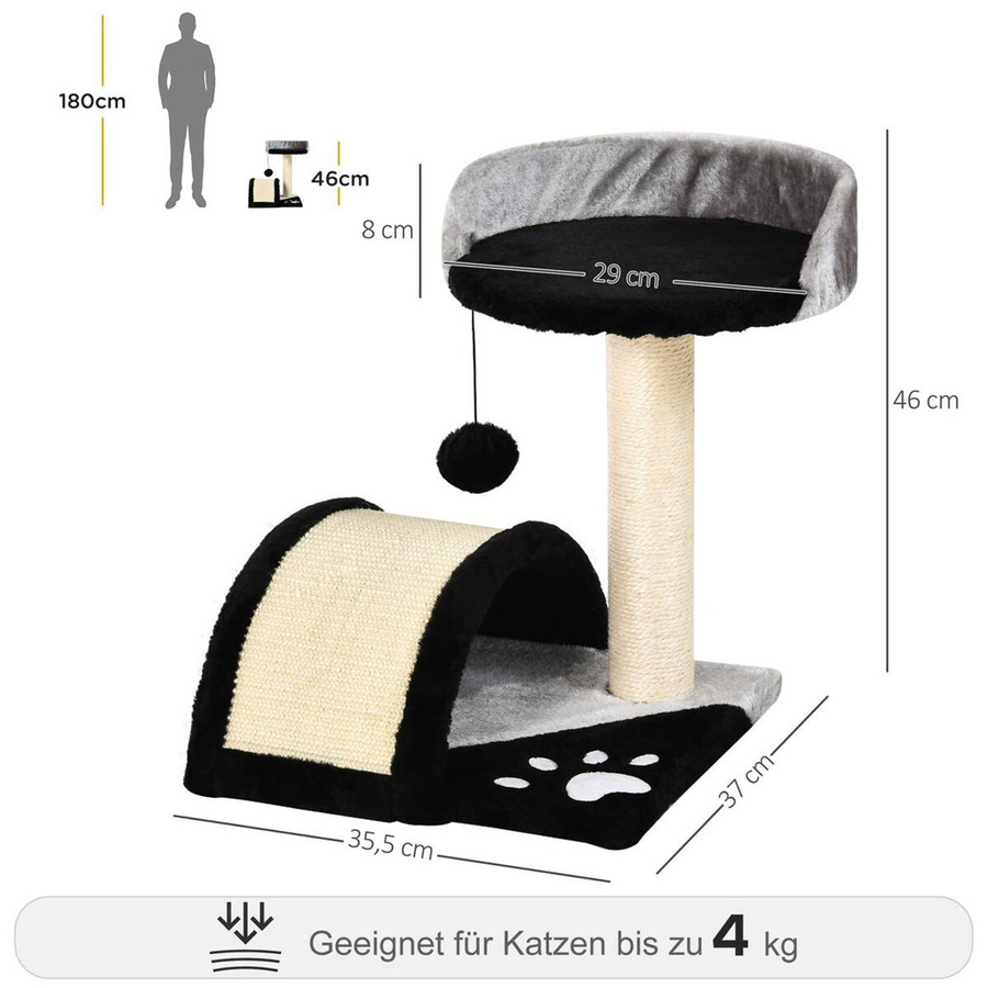 PawHut Katzenbaum mit Höhle und integriertem Spielzeug in Schwarz, B/H/T: 36 x 44 x 36 cm - Bild 3