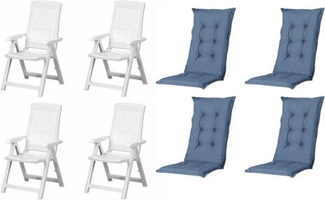 MADISON Gartenmöbelset Tampa mit 4 Klappsesseln und Auflagen, weiß und blau, Kunststoff und Textil, B/H/T: 61 x 109 x 60 cm - Bild 1