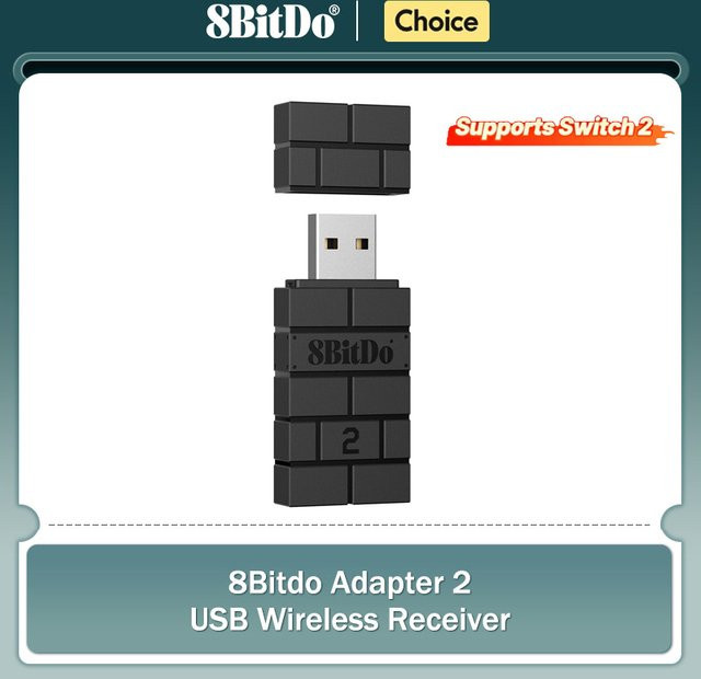 8BitDo USB Wireless Bluetooth Adapter 2 Empfänger für Nintendo Switch, PS4, PS5, PS1 und Raspberry Pi in Schwarz und Rot - Bild 1