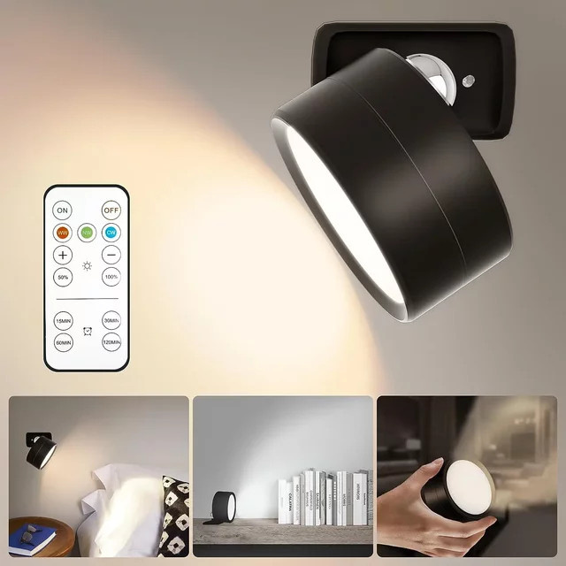 XIWANGFIRE Magnetische LED-Wandleuchte in Schwarz, dimmbar mit Fernbedienung und Touch-Funktion, 360 Grad rotierbare Bildleuchte und Nachtlampe mit wiederaufladbarem Akku - Bild 1