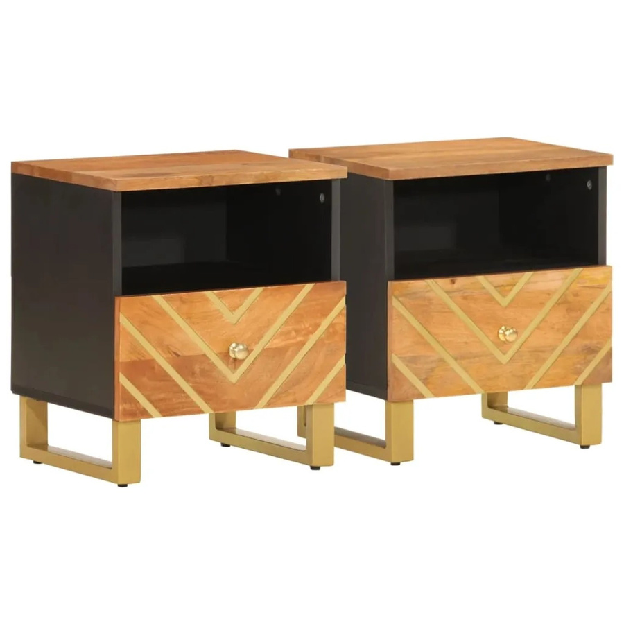vidaXL Nachttische 2er-Set aus Massivholz Mango in Braun und Schwarz - Bild 2