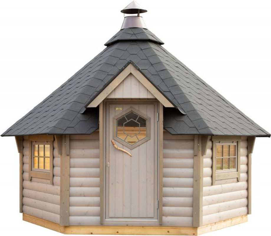 Grillkota de luxe Finnhaus Wolff aus Kiefernholz in Beige mit schwarzen Dachschindeln, B/H/T: 438 x 318 x 326 cm - Bild 2