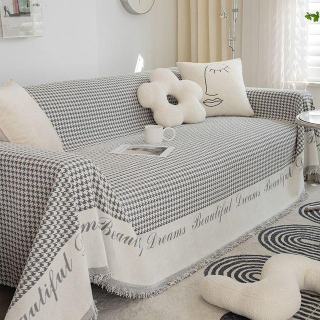 Super Six Sofa-Abdeckung mit Hahnentritt-Muster in Schwarz und Weiß, Chenille-Sofadecke mit geometrischem Design, B/B: 180 x 130 cm - Bild 1