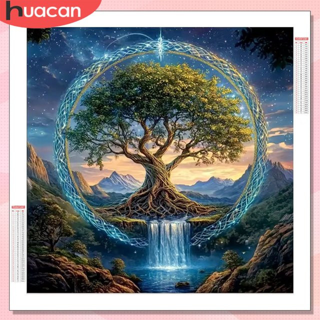 HUACAN Diamant-Mosaik-Set Baumlandschaft mit Wasserfall als Wanddekoration, B/H: 20 x 20 cm - Bild 1
