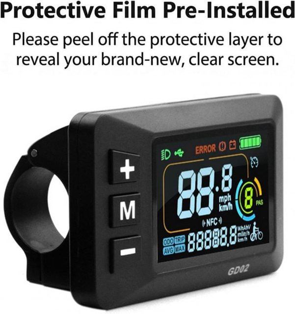 Yozma E-Bike-Display für IN 10 Elektrofahrrad, LCD-Bildschirm mit wasserdichtem 5-Pin-Anschluss und Bedienfeld, Schwarz - Bild 1