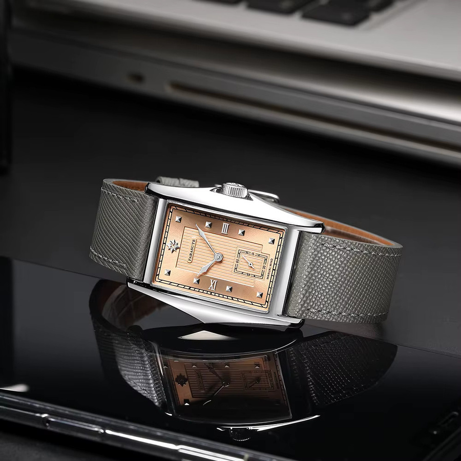 FARASUTE Armbanduhr Handaufzug, Saphirglas, Eckig, Grau, Leder, Herren - Bild 4