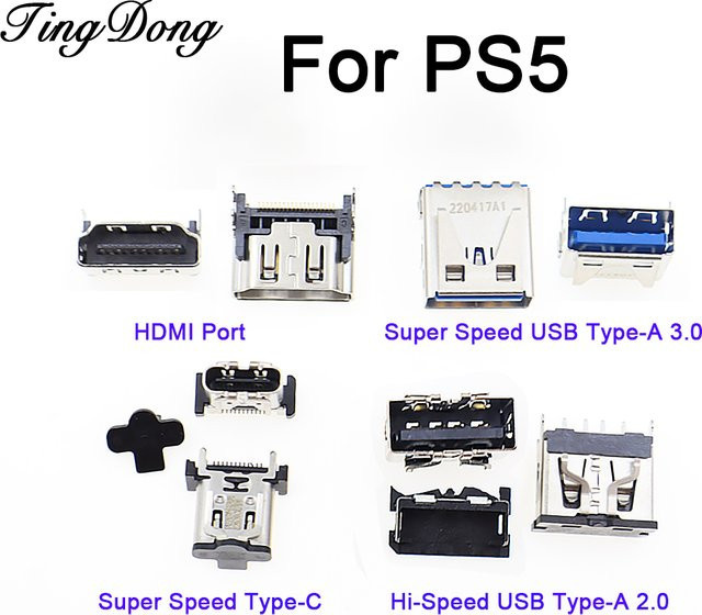 TingDong Reparaturset für PS5-Konsole mit HDMI, USB-A und Typ-C Steckverbindern in Silber - Bild 1