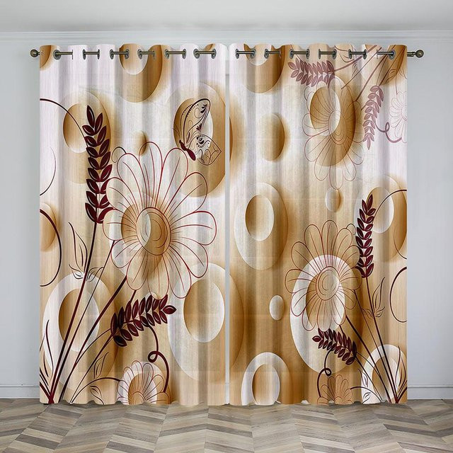 Yiran Furniture Transparente Fenstervorhänge mit goldenem Blumenblatt-Design, 2er-Set, B: 50 cm, H: 130 cm - Bild 1