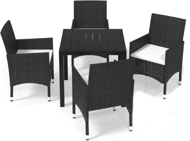 vidaXL 5-tlg Garten-Essgruppe aus Poly Rattan mit Kissen in Schwarz und Beige - Bild 1
