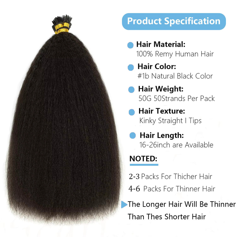 Happy Monday Itip Real Fusion Echthaarverlängerung Kinky Straight, 1B, Keratin - Bild 2