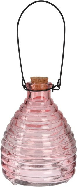 Wespenfalle aus Glas zum Aufhängen in Pink mit geriffeltem Design, Durchmesser: 13 cm - Bild 1
