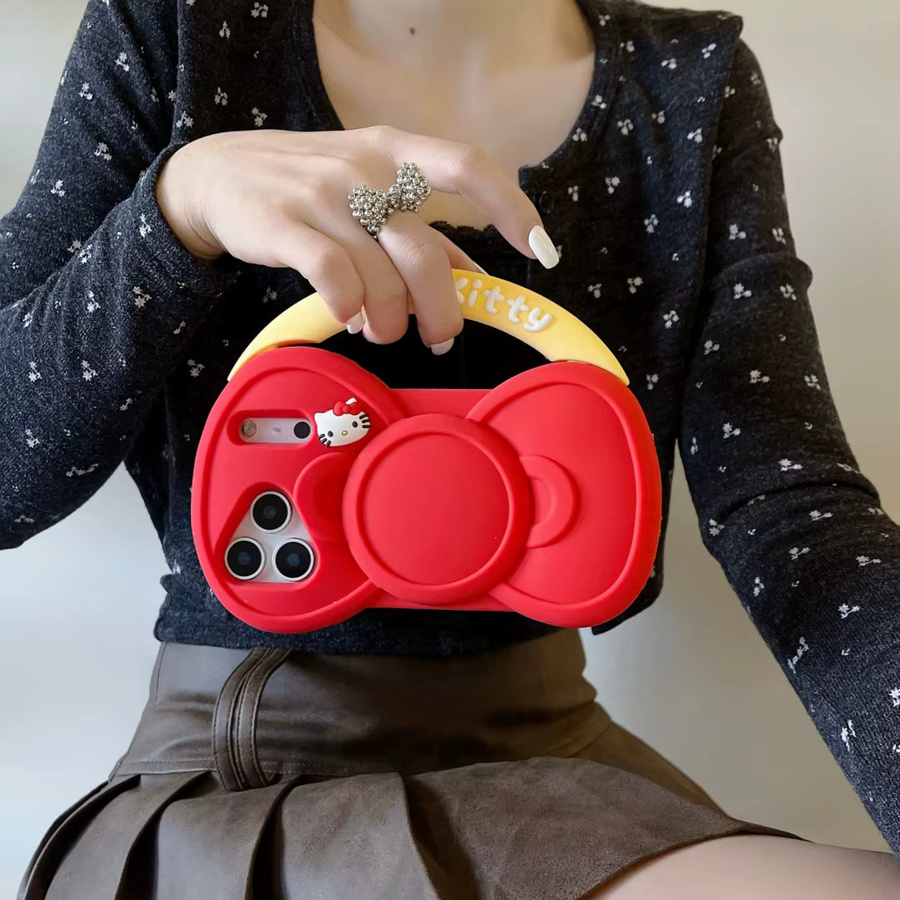 Sanrio Hello Kitty Silikon Handyhülle mit roter Schleife und Objektivschutz für iPhone 17 16 15 14 13 Pro Max in Rot - Bild 2