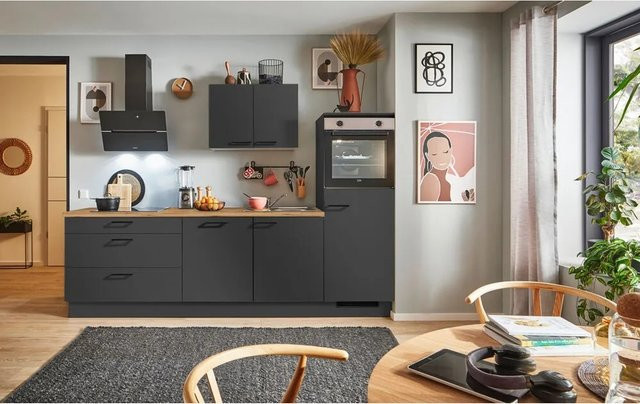 PINO Küchenzeile Grafit mit 1 Geräteschrank, Breite: 280 cm, Höhe: 174 cm, Tiefe: 60 cm - Bild 1