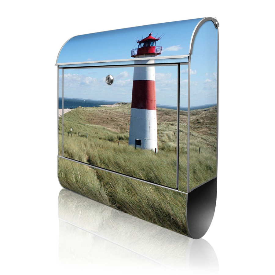 banjado Wandbriefkasten in Silber mit Leuchtturm-Motiv und Zeitungsfach, B/H/T: 38 x 47 x 13 cm - Bild 1