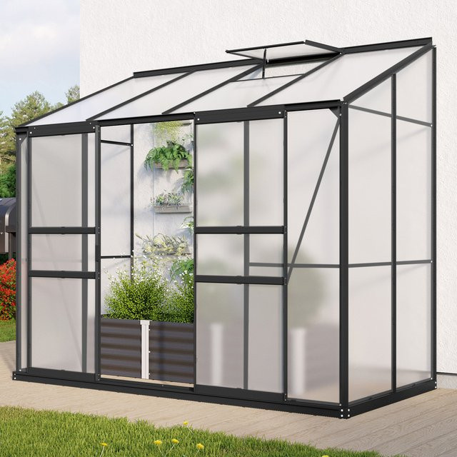 Vitavia Anlehn-Gewächshaus Styx in Schwarz und Grau mit 3,3 m² Fläche und 4 mm HKP-Verglasung - Bild 1