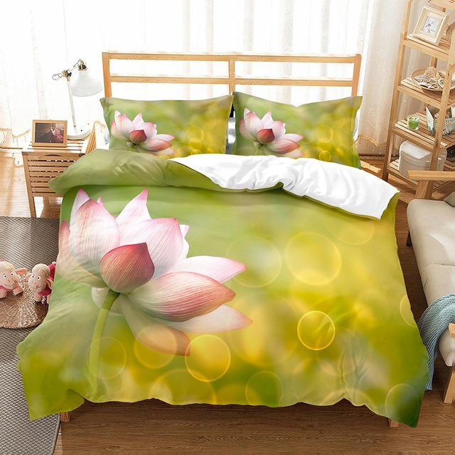JMG Household Supplies Bettwäsche Set mit Lotusblatt Muster und Kissenbezug aus Polyester, B/H: 135 x 200 cm - Bild 1