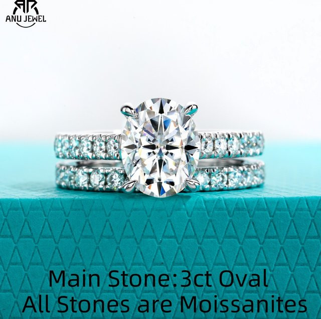 AnuJewel Ring Set, Silber, Moissanit, Braut Ring Set - Bild 1