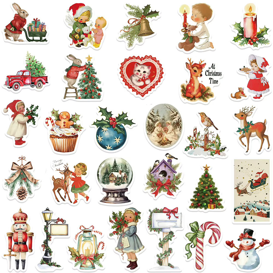 Charile Vintage Weihnachten Aufkleber Set, Romantische Artsy Sticker für Scrapbooking und DIY, Wasserdicht, Mehrfarbig - Bild 3