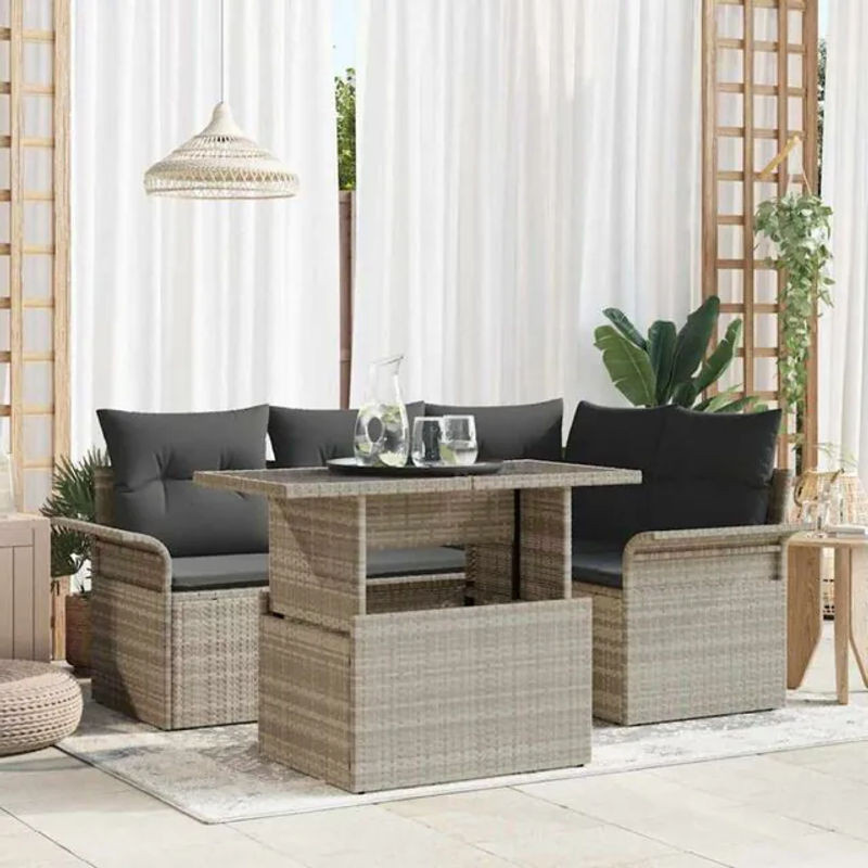 vidaxl Garten-Sofa-Set aus Poly-Rattan mit 5 Kissen in Hellgrau - Bild 1