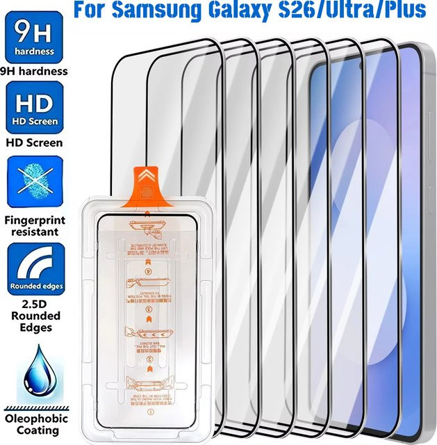Samsung HD-Hartglasfolie für Samsung S26, S26 Plus und S26 Ultra, transparent, inklusive staubfreiem Installations-Kit - Bild 1