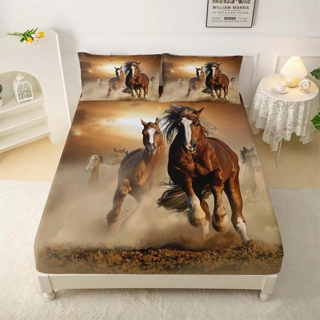 JMG Household Supplies Bettwäsche-Set mit Pferdemotiv aus Mikrofaser, Multicolor, B/T: 135 x 200 cm, inklusive 1 Bettbezug und 2 Kissenbezügen - Bild 1