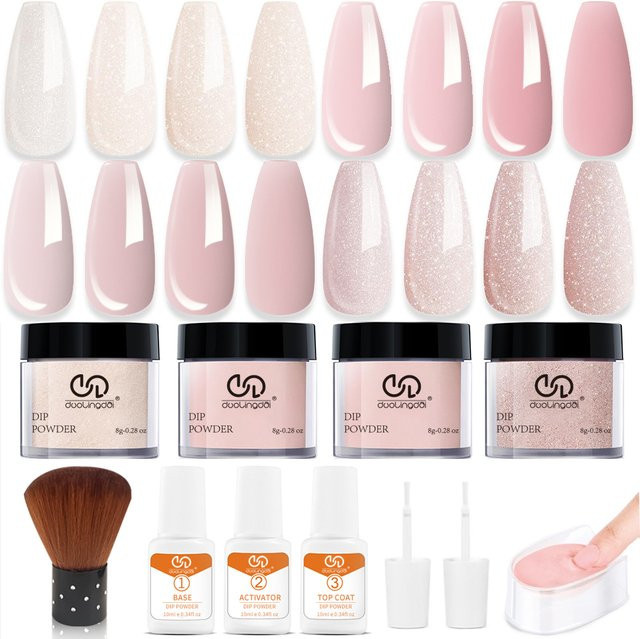 DOULINGDAI Dip-Puder Nagelset, 4 Farben, mit Aktivator & Primer - Bild 1