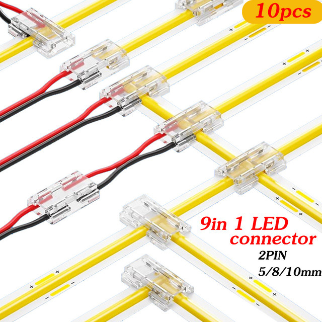 YSRSAI 9in1 LED Streifen Stecker Set für COB und SMD 5050 2835, transparente Kunststoff-Anschlüsse in L-, T- und X-Form für 2pin LED Bänder - Bild 1