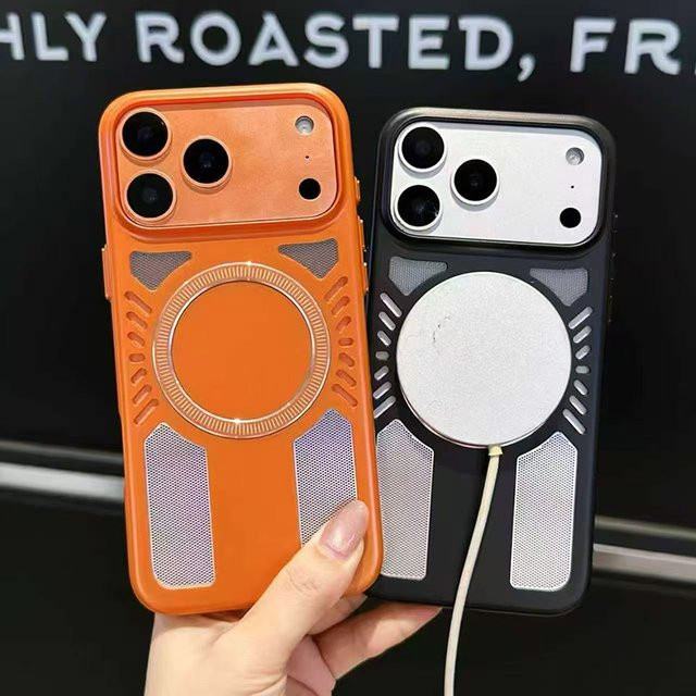 Magnetische kabellose Ladehülle mit Wabenmuster zur Wärmeableitung für Apple iPhone 13, 14, 15, 16 Pro und 17 Pro Max in Gold oder Orange - Bild 1