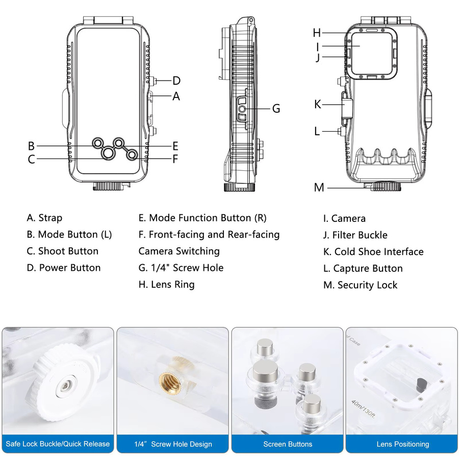 PULUZ Wasserdichte Tauchhülle für iPhone 16 Pro und iPhone 16 Pro Max, transparentes Unterwassergehäuse bis 40 m Tiefe - Bild 2