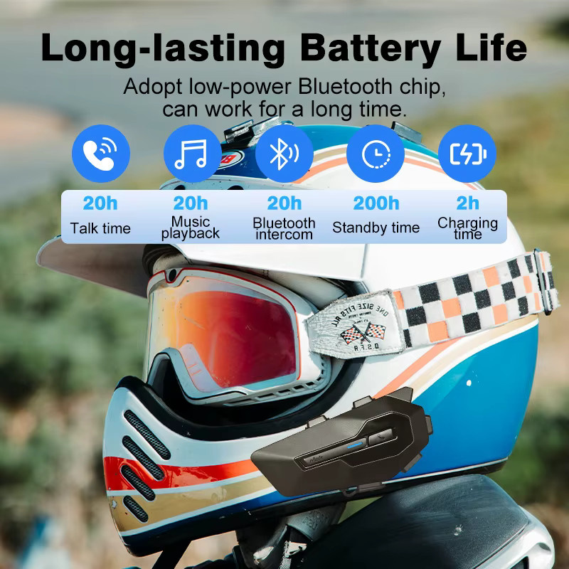 Maxto X2 Motorradhelm-Headset-Gegensprechanlage in Schwarz mit FM MP3 Unterstützung und 800 m Reichweite, wasserdicht nach IPX6 - Bild 2