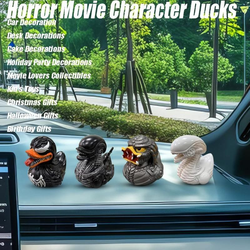 Kreative Entenskulptur aus Kunstharz von Happy Camp im Horrorfilm-Design, bunte Deko-Figur für dein Zuhause oder Büro - Bild 2