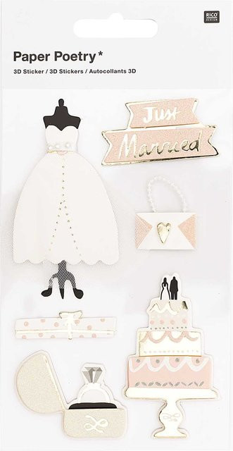 Rico Design Paper Poetry 3D-Sticker Just Married, 6 Stück - Bild 1