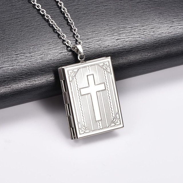 YULIN Anhänger Halskette Edelstahl, Kreuz Buchform, Silber, Unisex - Bild 1