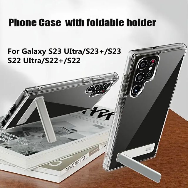 Transparente Handyhülle mit Metallständer für Samsung Galaxy S25 S24 S23 Ultra S22 Plus, stoßfeste Schutzhülle - Bild 1