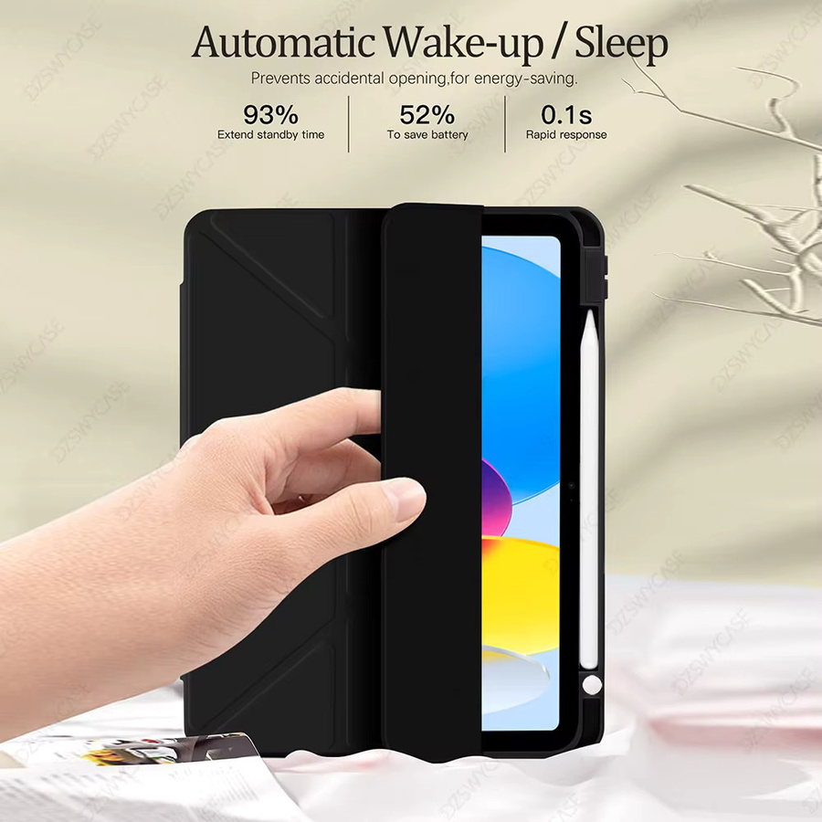 DZSWYCASE Silikon Slim Protective Hülle für iPad 10. Generation 10.9 und iPad 11. Generation A16 11 mit Stifthalter und Y-förmigem Ständer, Schwarz - Bild 2