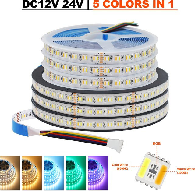 HEGEHE RGB CCT LED Streifen mit SMD 5050 5-in-1 Chip, flexibler Multicolour LED Lichtstreifen für Wohnzimmer und Schlafzimmer, 12 V, 60 LEDs/m - Bild 1